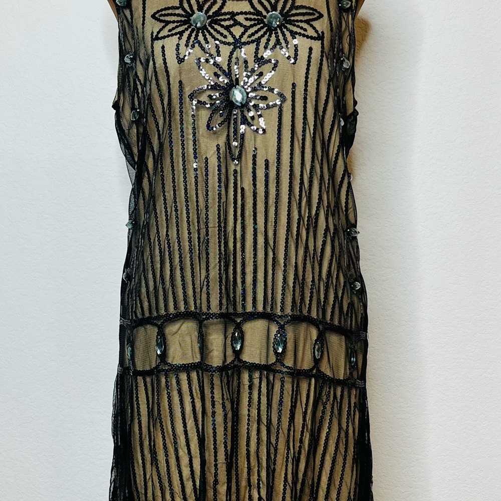 Monorella Elegant Black and Gold Embellished Dress
